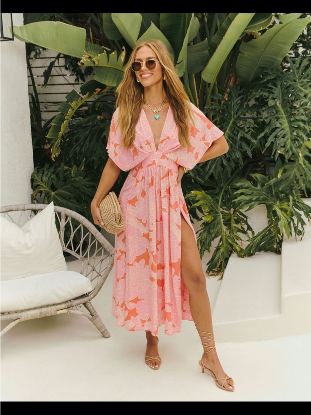 Vici Pink and Orange Floral Maxi Dress